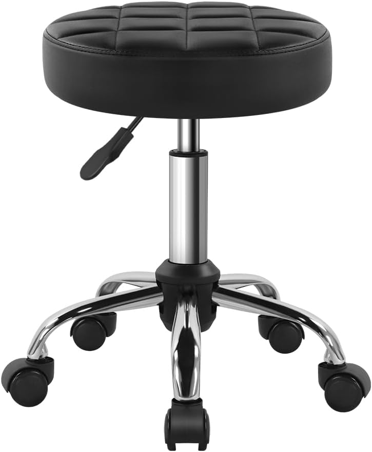 BFTOU Black Classic Swivel Stool with Wheel for Salon Work Home SPA Shop Height-Adjustable and Cost-Effective Rolling Stool Chair Small - Image 1